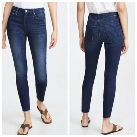 MOTHER Looker Ankle Fray Jeans Tongue Chic Blue High Rise Women’s Size 2 - Picture 1 of 15